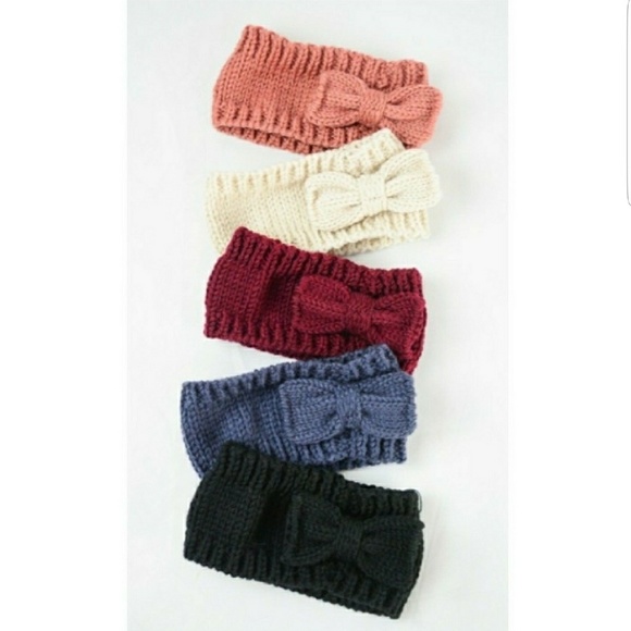 Burgundy Bow Knit Headband - Picture 2 of 2